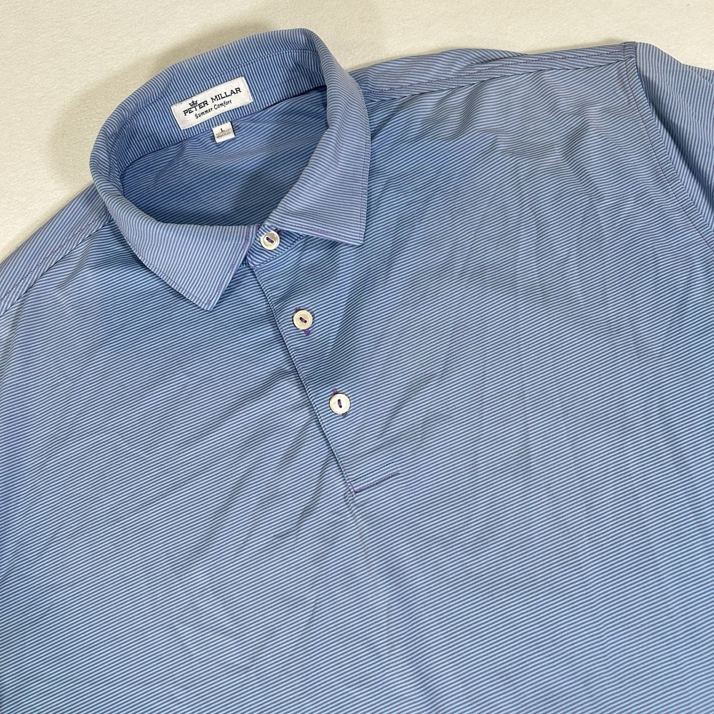 Peter Millar Summer Comfort Mens Large Blue Purple Short‎ Sleeve Golf Polo Shirt